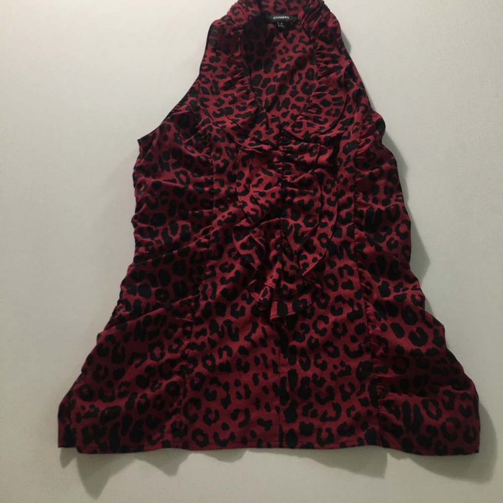 Express Ruffle Blouse PREOWNED Size Small Red & Black size Small side Zipper